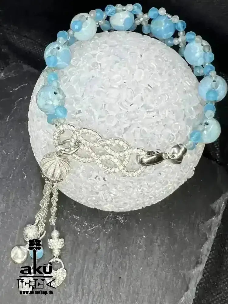 Blaues Larimar Armband natürlichen Edelsteinen, versilberte Quaste Geschenk - AkueShop