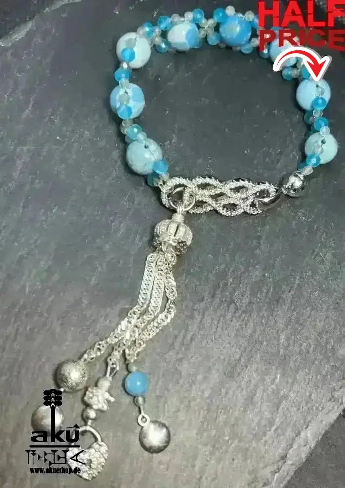 Blaues Larimar Armband natürlichen Edelsteinen, versilberte Quaste Geschenk - AkueShop