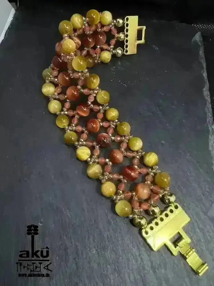 Breite Armbänder, natürliche Edelsteine, Tigerauge Katzeauge, Chakra Energie - AkueShop