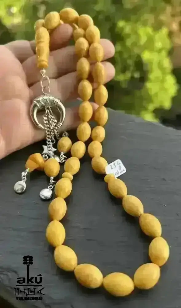 Echter Ostseebernstein Tesbih 33, islamisches Solarplexus - Chakra, Kehribar Misbaha - AkueShop