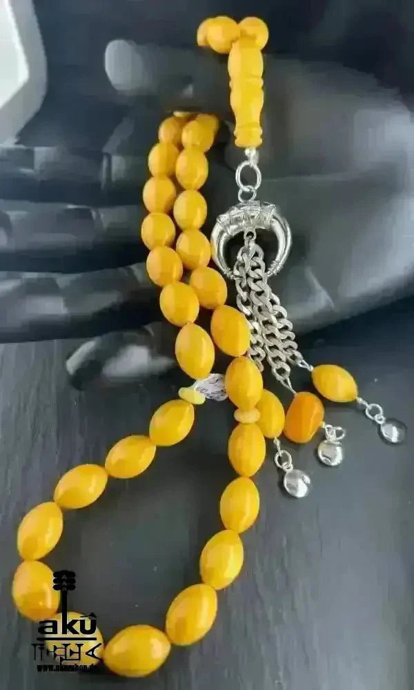 Echter Ostseebernstein Tesbih 33, islamisches Solarplexus - Chakra, Kehribar Misbaha - AkueShop