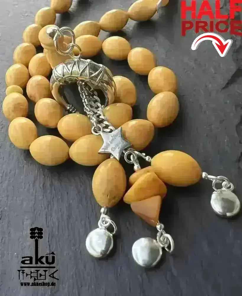 Echter Ostseebernstein Tesbih 33, islamisches Solarplexus - Chakra, Kehribar Misbaha - AkueShop