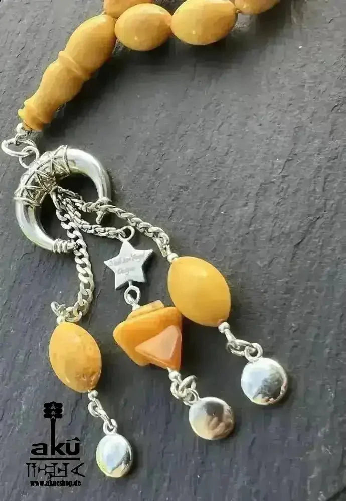 Echter Ostseebernstein Tesbih 33, islamisches Solarplexus - Chakra, Kehribar Misbaha - AkueShop