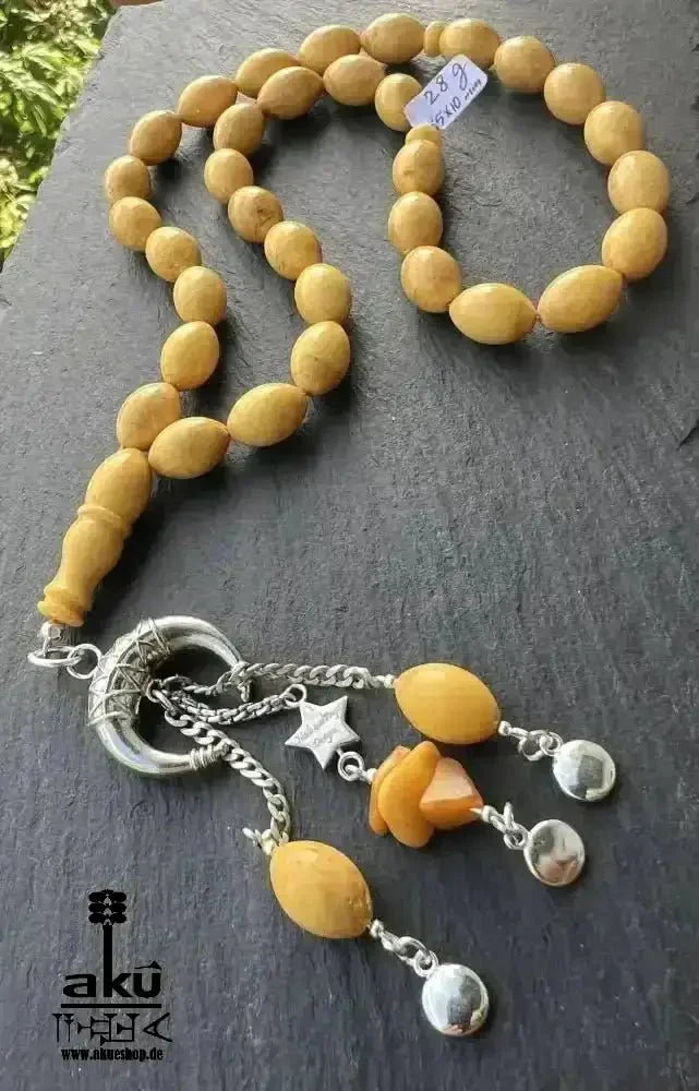 Echter Ostseebernstein Tesbih 33, islamisches Solarplexus - Chakra, Kehribar Misbaha - AkueShop
