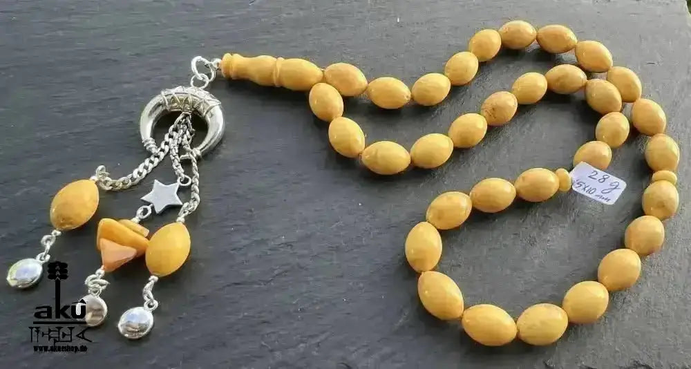 Echter Ostseebernstein Tesbih 33, islamisches Solarplexus - Chakra, Kehribar Misbaha - AkueShop