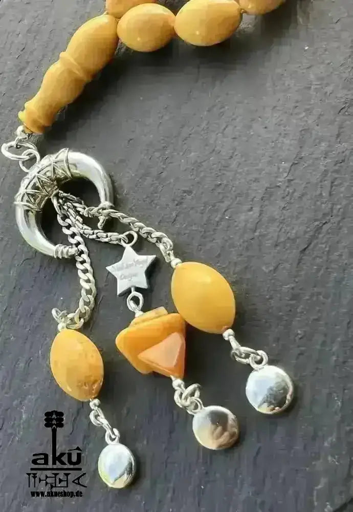 Echter Ostseebernstein Tesbih 33, islamisches Solarplexus - Chakra, Kehribar Misbaha - AkueShop