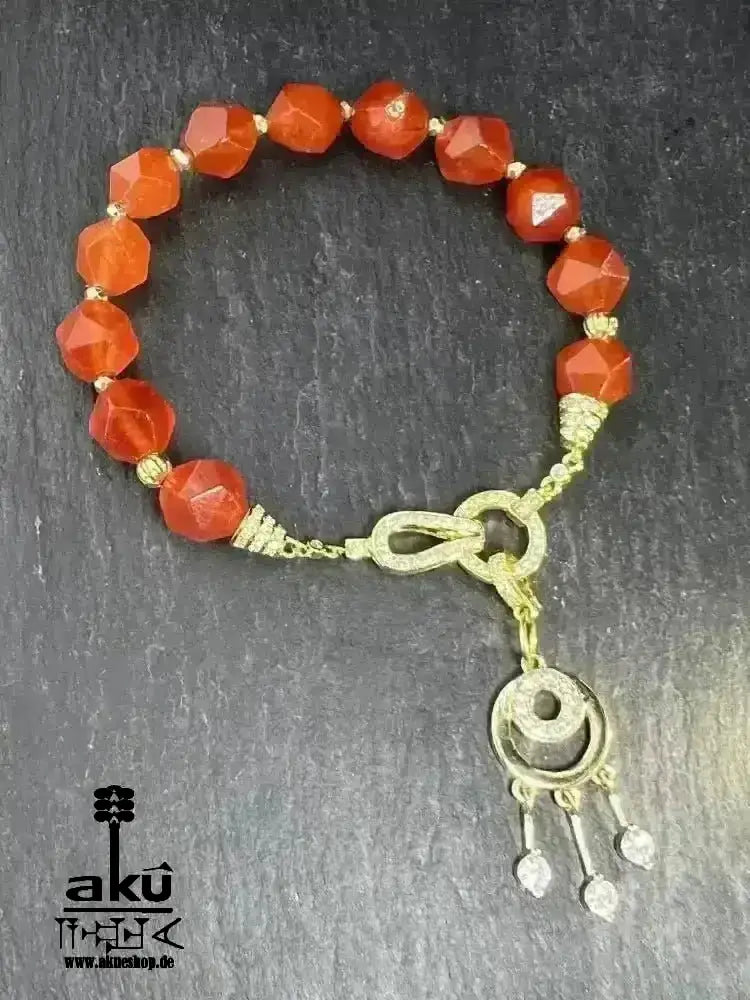 Edelsteine Armbänder, Karneol, vergoldet mit einer Quaste, AkueShop