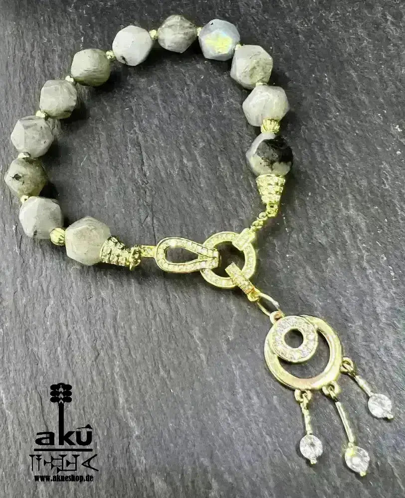 Edelsteine Armband, Labradorit, vergoldet mit einer Quaste AkueShop