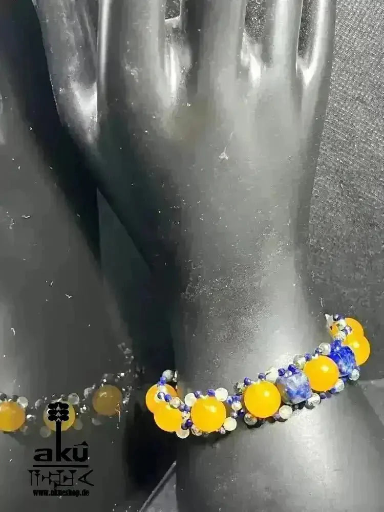 Gelber Achat Lapislazuli Apatit Armband, Edelstein versilbert, chakras meditationenergie - AkueShop