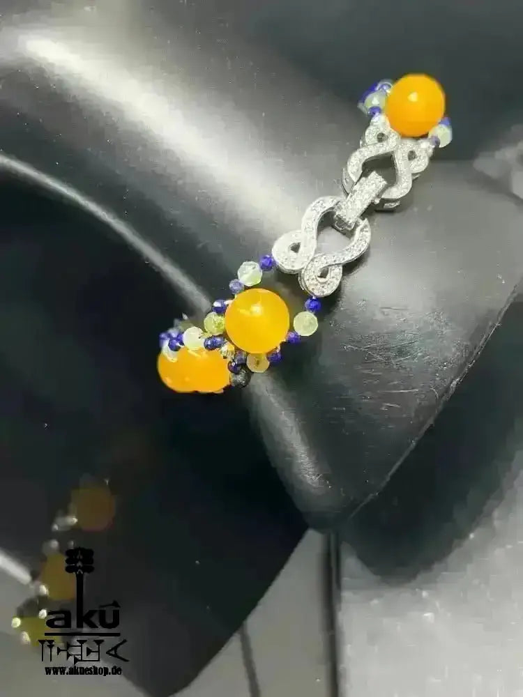 Gelber Achat Lapislazuli Apatit Armband, Edelstein versilbert, chakras meditationenergie - AkueShop