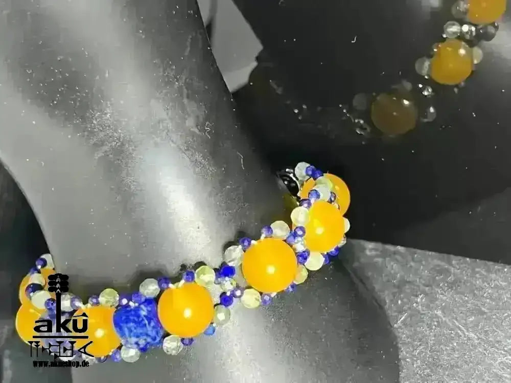 Gelber Achat Lapislazuli Apatit Armband, Edelstein versilbert, chakras meditationenergie - AkueShop