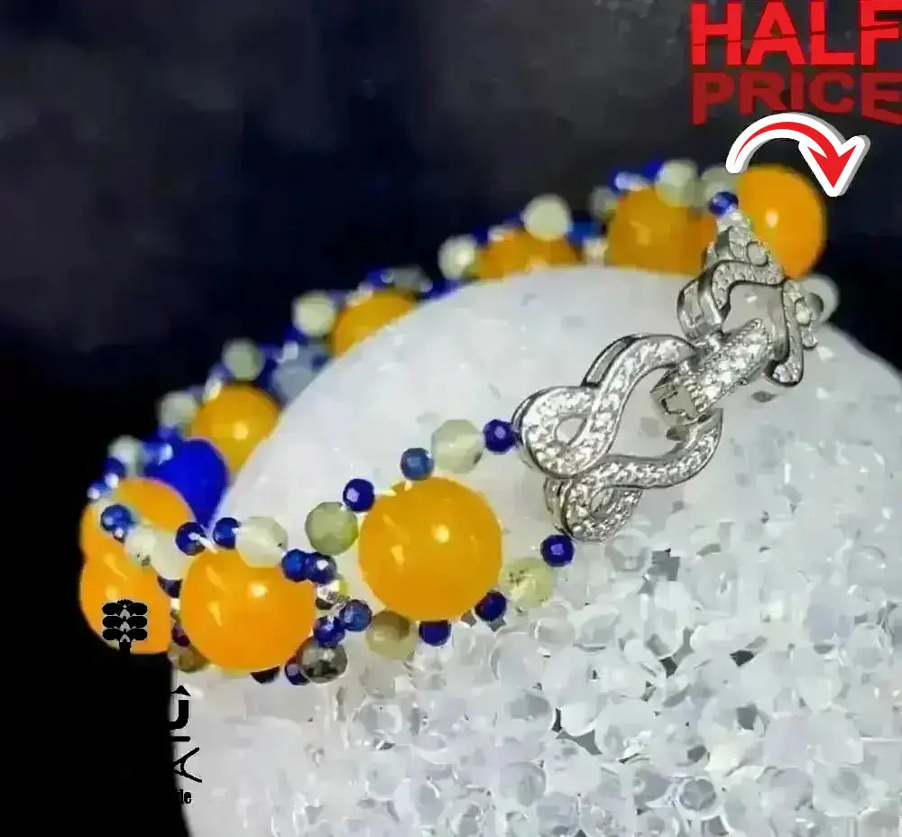 Gelber Achat Lapislazuli Apatit Armband, Edelstein versilbert, chakras meditationenergie - AkueShop
