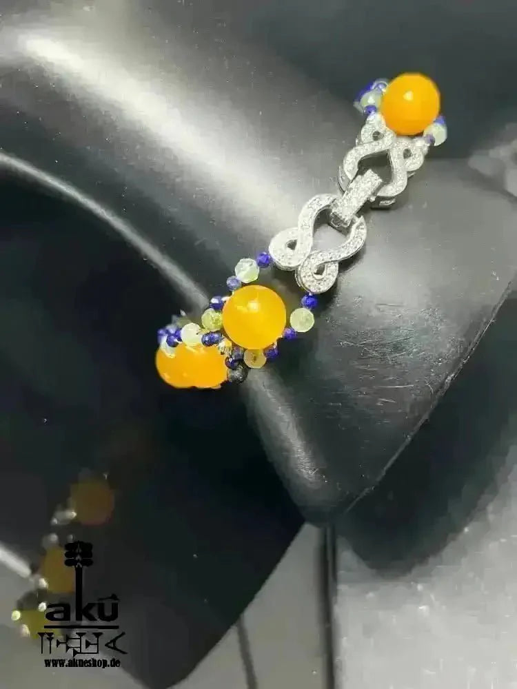 Gelber Achat Lapislazuli Apatit Armband, Edelstein versilbert, chakras meditationenergie - AkueShop