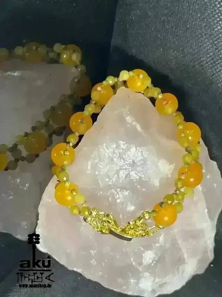 Gelbes Achat Armband Edelsteine Topas Indische grüne Achat vergoldet, chakrasenergie - AkueShop