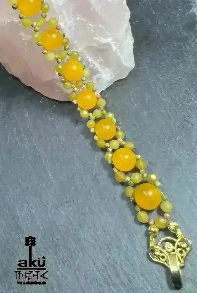Gelbes Achat Armband Edelsteine Topas Indische grüne Achat vergoldet, chakrasenergie - AkueShop
