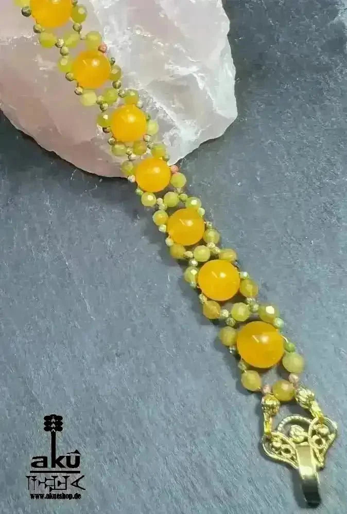 Gelbes Achat Armband Edelsteine Topas Indische grüne Achat vergoldet, chakrasenergie - AkueShop