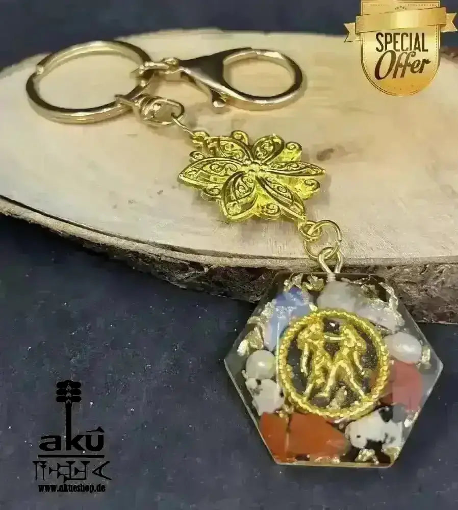 Gemini Schlusselanhänger Glücksteine Energieanhänger Harz Reiki - Meditationsenergie - AkueShop