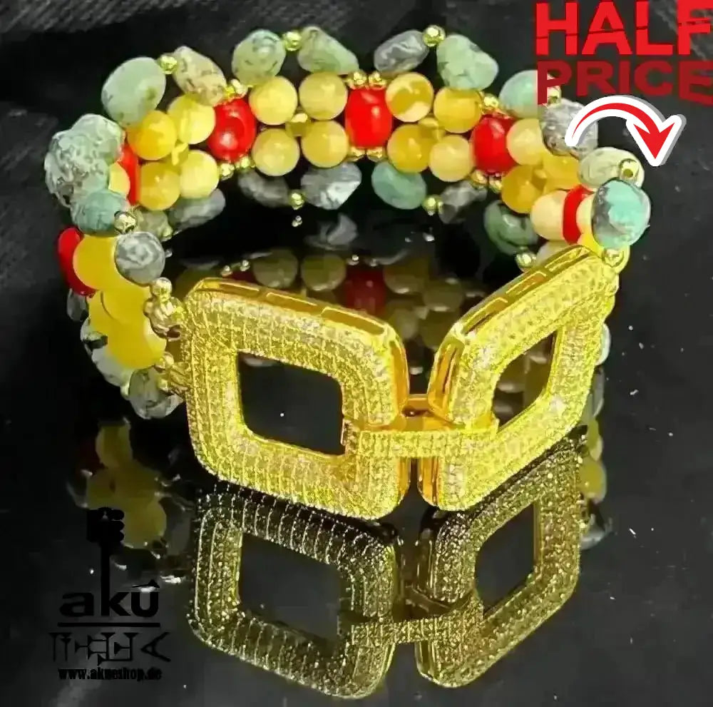 Handgefertigte breite Manschette Armbänder, natürliche Edelsteine, Bernstein Koralle Türkis Chakra positive energie - AkueShop