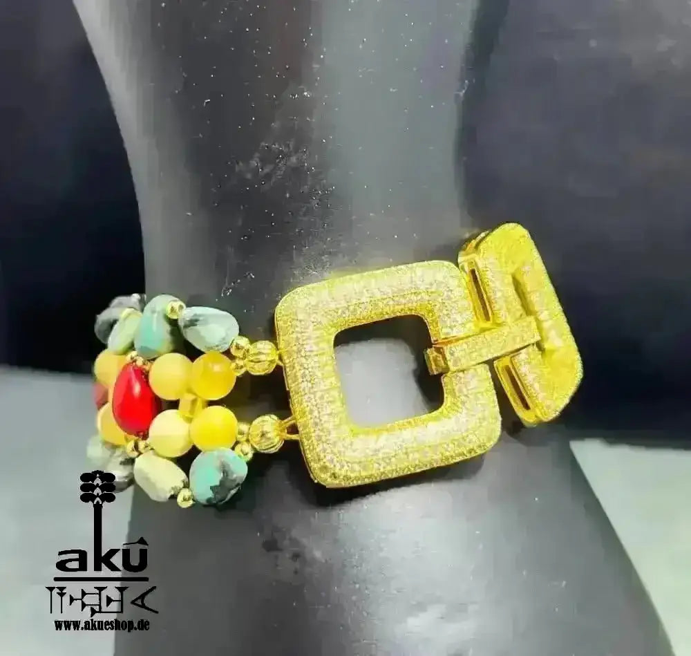 Handgefertigte breite Manschette Armbänder, natürliche Edelsteine, Bernstein Koralle Türkis Chakra positive energie - AkueShop