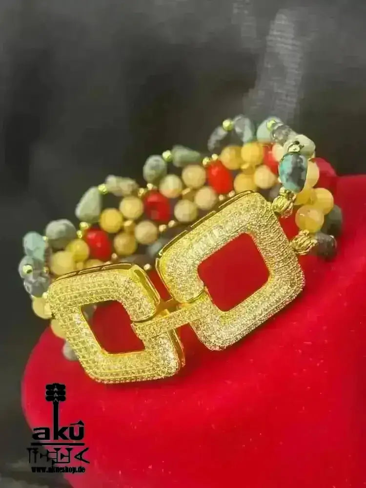 Handgefertigte breite Manschette Armbänder, natürliche Edelsteine, Bernstein Koralle Türkis Chakra positive energie - AkueShop