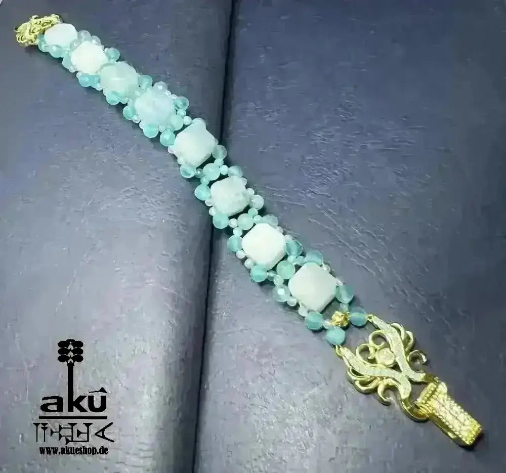 Handgemachte Luck Edelsteine vergoldet Armband, A + Aquamarin Eis Apatit Katzenauge Natursteine, Reiki, Hals - Chakras Meditation Energie - AkueShop