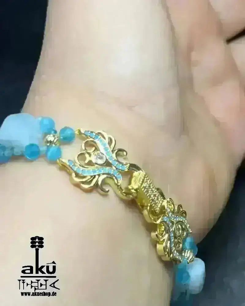 Handgemachte Luck Edelsteine vergoldet Armband, A + Aquamarin Eis Apatit Katzenauge Natursteine, Reiki, Hals - Chakras Meditation Energie - AkueShop
