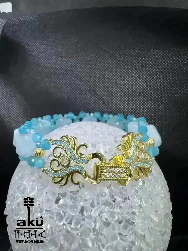 Handgemachte Luck Edelsteine vergoldet Armband, A + Aquamarin Eis Apatit Katzenauge Natursteine, Reiki, Hals - Chakras Meditation Energie - AkueShop