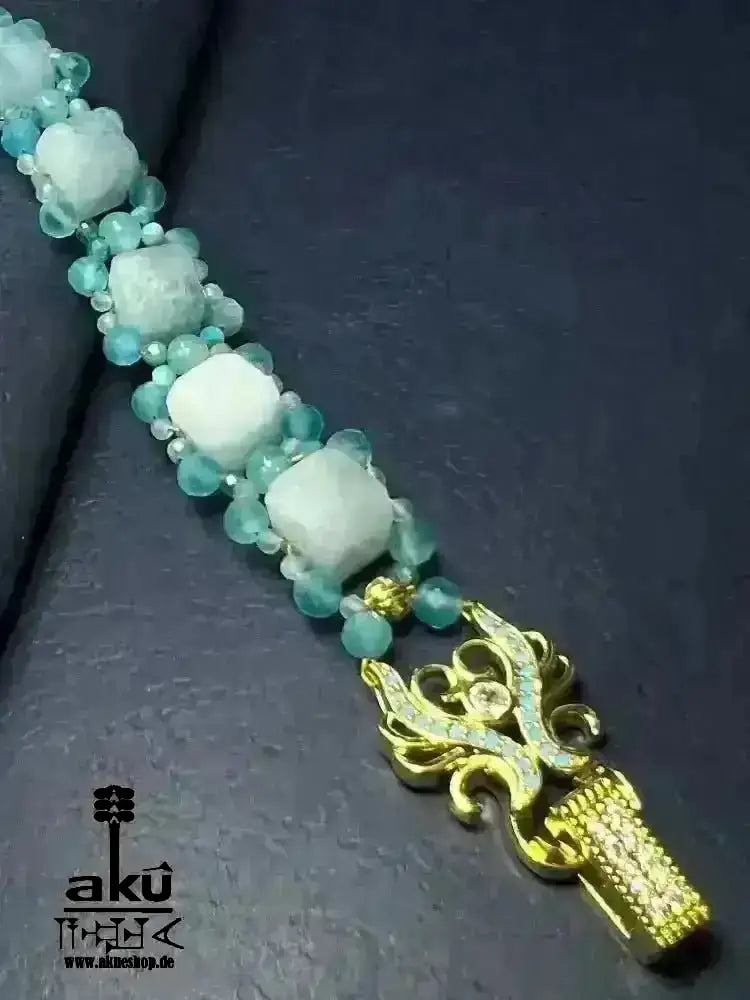 Handgemachte Luck Edelsteine vergoldet Armband, A + Aquamarin Eis Apatit Katzenauge Natursteine, Reiki, Hals - Chakras Meditation Energie - AkueShop