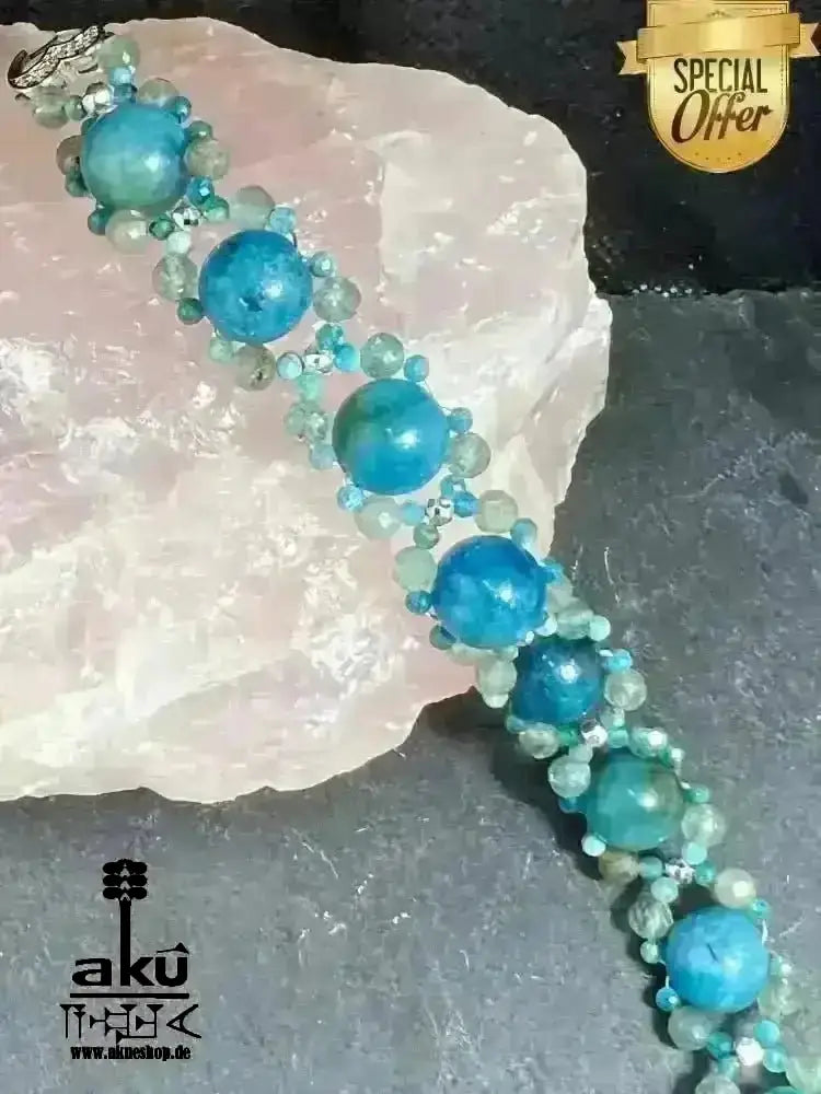 Handgemachtes Glück Edelsteinarmband, A+ Apatit, Iced Apatit Natursteine, Reiki, Halschakras Meditationsenergie - AkueShop