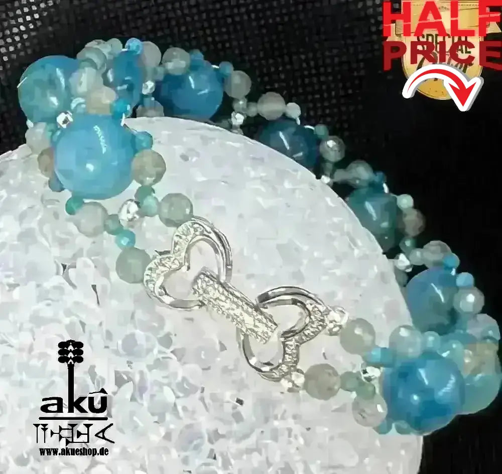 Handgemachtes Glück Edelsteinarmband, A+ Apatit, Iced Apatit Natursteine, Reiki, Halschakras Meditationsenergie - AkueShop