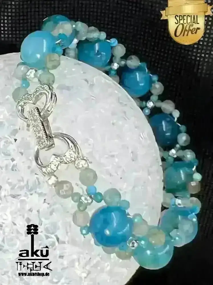 Handgemachtes Glück Edelsteinarmband, A+ Apatit, Iced Apatit Natursteine, Reiki, Halschakras Meditationsenergie - AkueShop