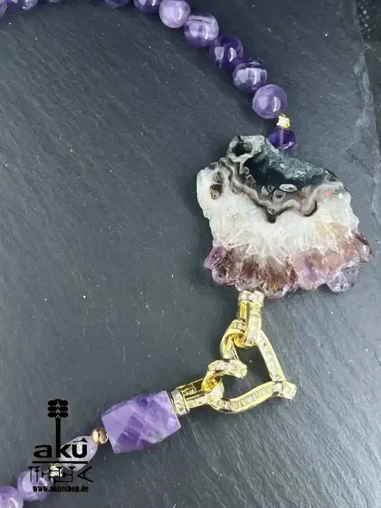 Hochqualität A+++ Amethyst Halskette, natürlicher roh Edelstein Schmuck, chakren Heilungsenergie - AkueShop