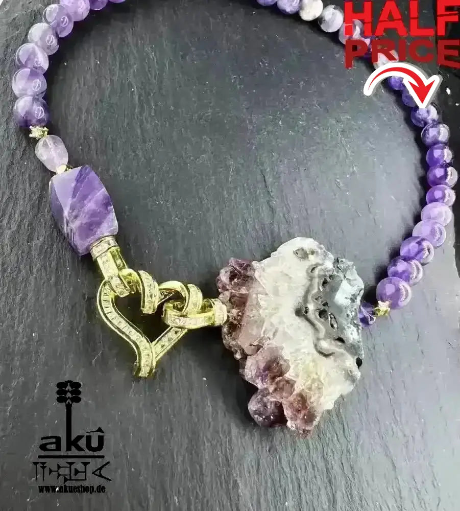 Hochqualität A+++ Amethyst Halskette, natürlicher roh Edelstein Schmuck, chakren Heilungsenergie - AkueShop