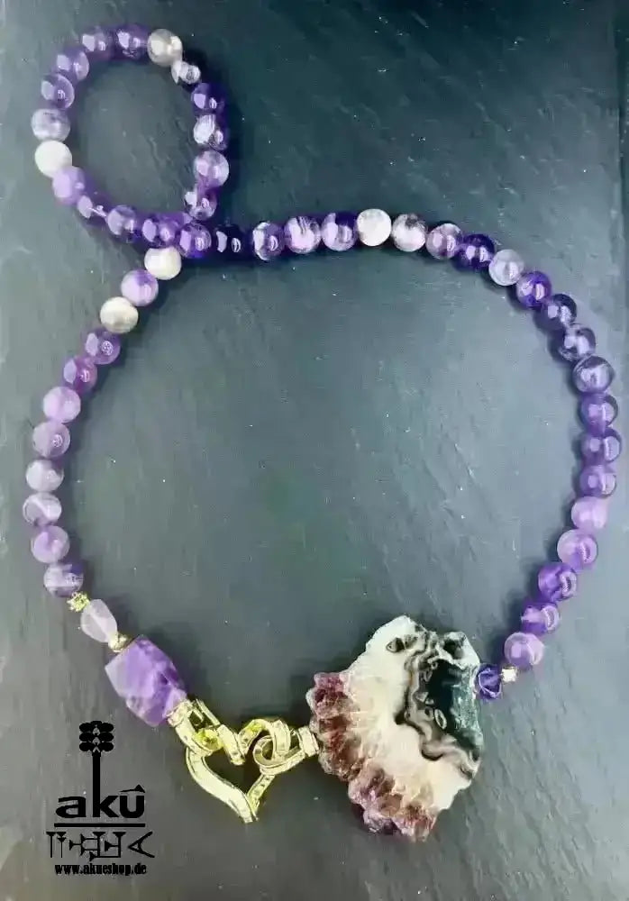 Hochqualität A+++ Amethyst Halskette, natürlicher roh Edelstein Schmuck, chakren Heilungsenergie - AkueShop