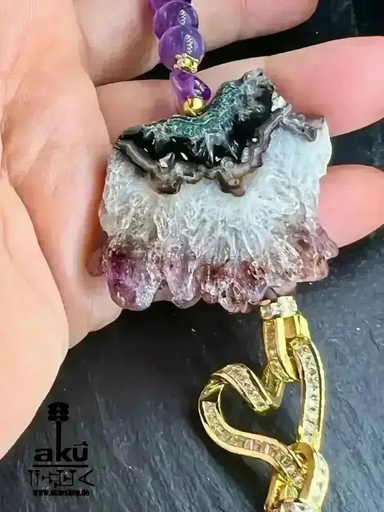 Hochqualität A+++ Amethyst Halskette, natürlicher roh Edelstein Schmuck, chakren Heilungsenergie - AkueShop