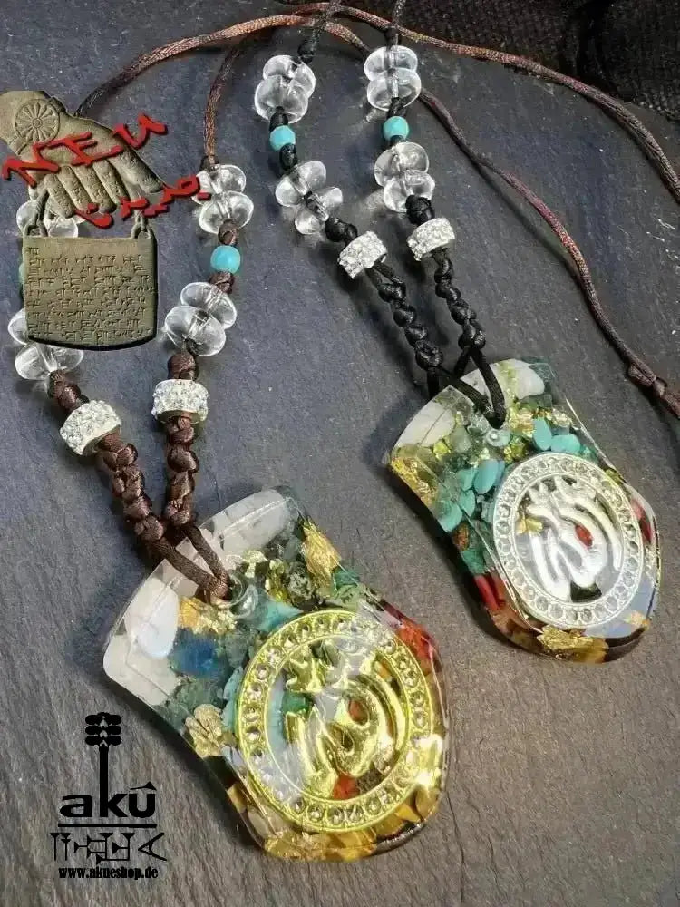Islamisch Harzhalskette, arabische Wörter Kalligraphie, chakra Meditationsenergie - AkueShop