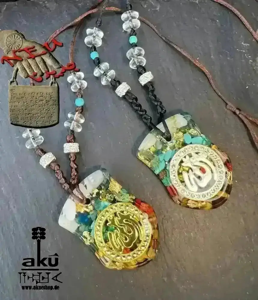 Islamisch Harzhalskette, arabische Wörter Kalligraphie, chakra Meditationsenergie - AkueShop