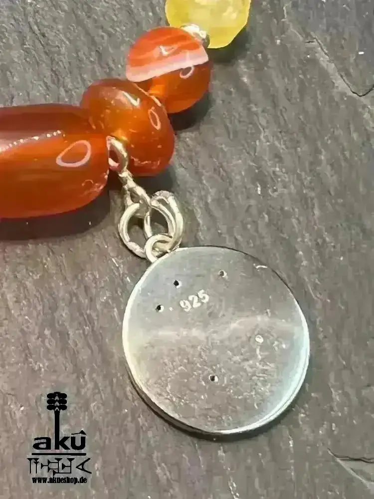 Jungfrau Halskette, natürliche Edelsteine, JADE & roter ACHAT, 925er Silber, Sternzeichen - AkueShop