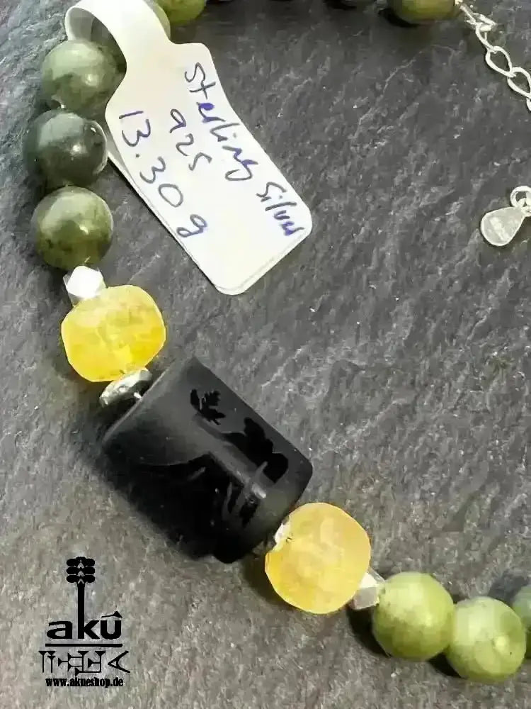Jungfrau Sternzeichen Armband, natürliche Edelsteine kanadischer Jade Citrin Onyx, 925er silber - AkueShop