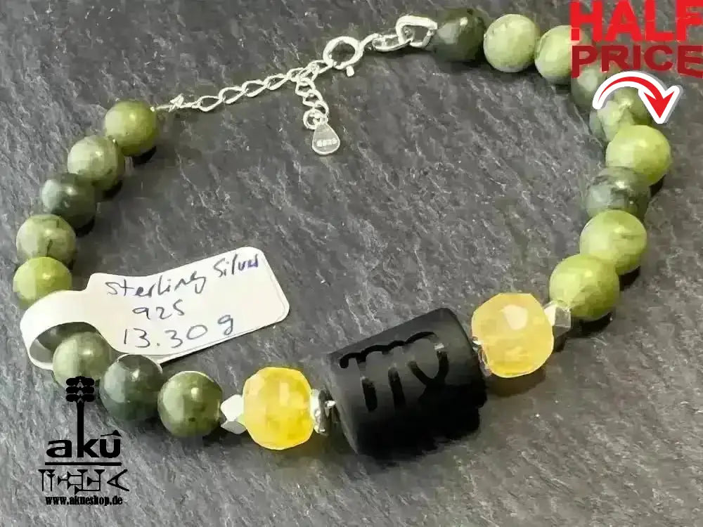 Jungfrau Sternzeichen Armband, natürliche Edelsteine kanadischer Jade Citrin Onyx, 925er silber - AkueShop