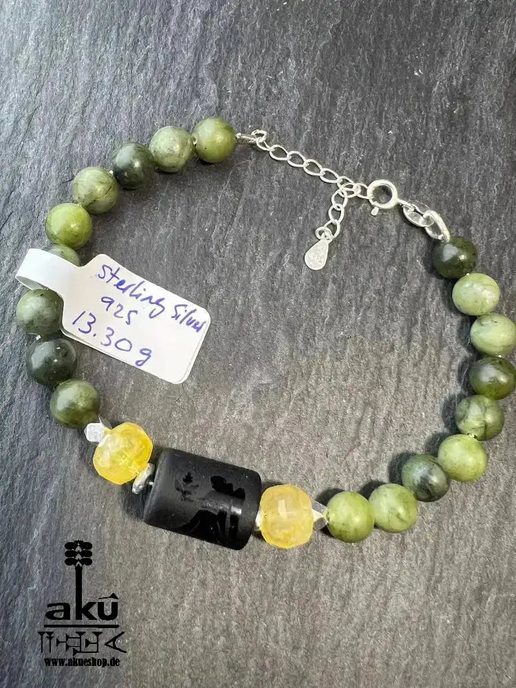 Jungfrau Sternzeichen Armband, natürliche Edelsteine kanadischer Jade Citrin Onyx, 925er silber - AkueShop