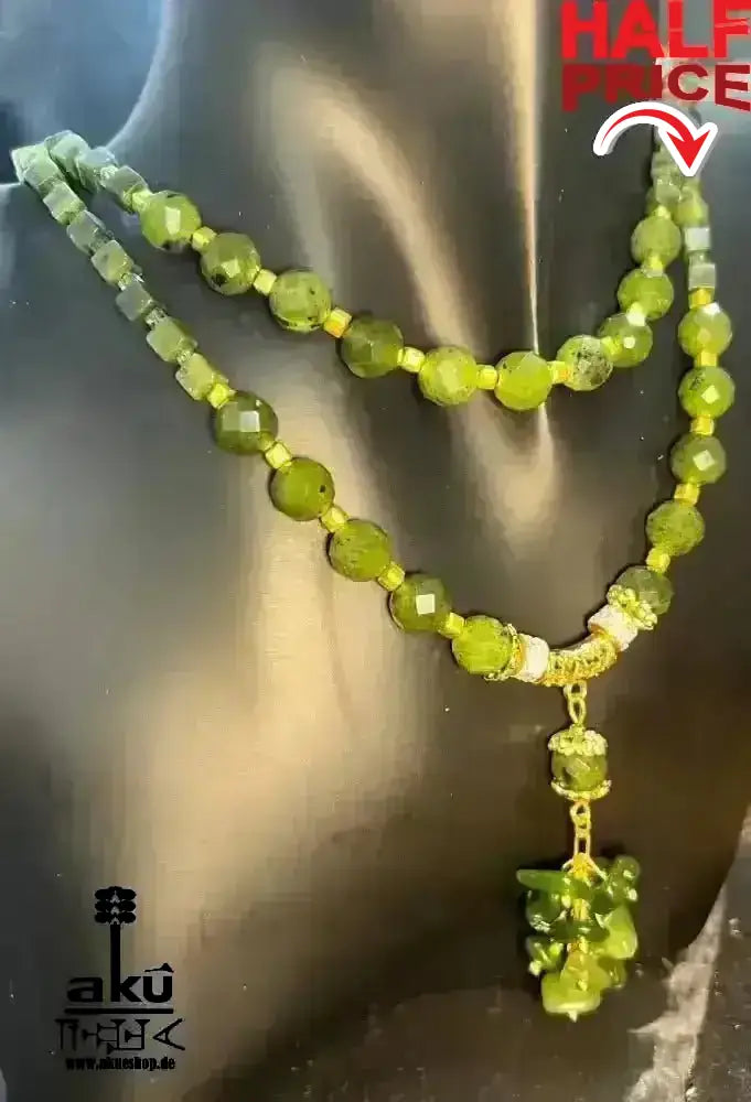 Kanadische Jade Festoon Halskette, grüner Edelstein Schmuck, doppelsträngiges Herzchakra, für Meditationsenergie - AkueShop