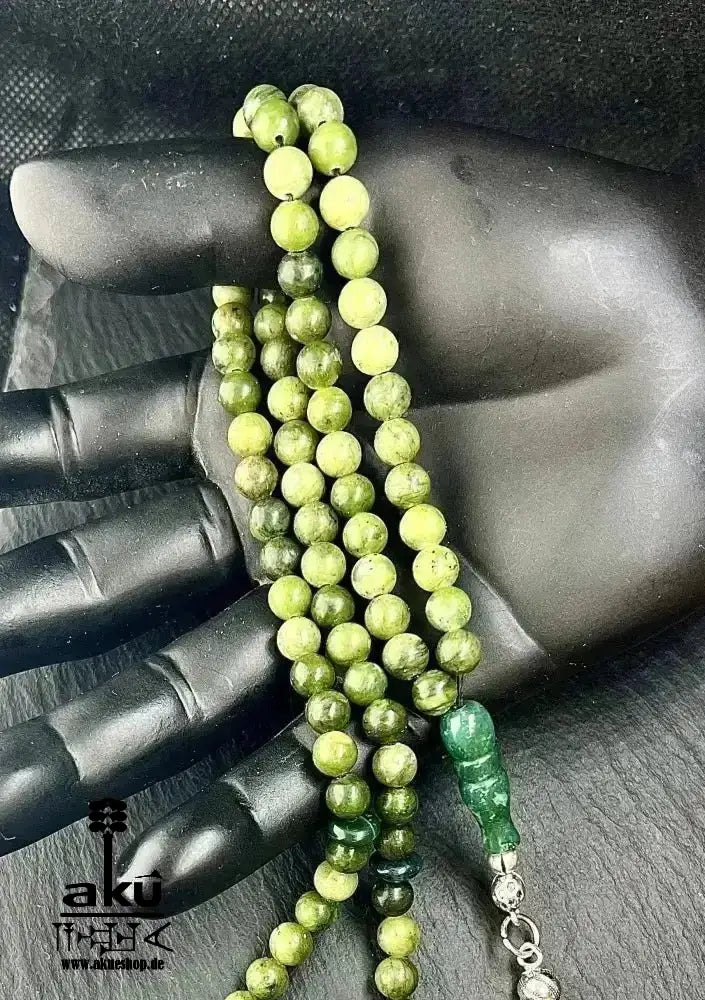 kanadischer JADE und indischer ACHAT Tesbih 99, natürlicher Edelstein, islamische Kalligraphie YARAB - AkueShop