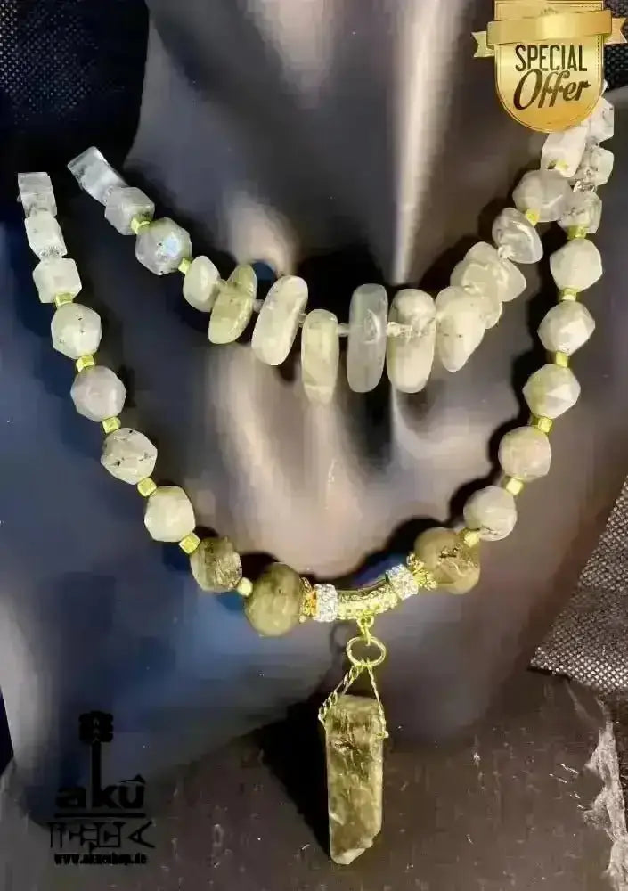 Labradorit Festoon Halskette, Feuer Edelstein Schmuck, doppelsträngiges Dritteauge Chakra für Meditationsenergie - AkueShop