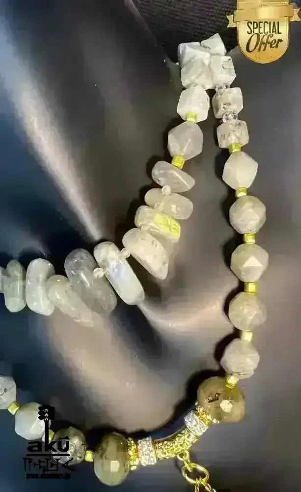 Labradorit Festoon Halskette, Feuer Edelstein Schmuck, doppelsträngiges Dritteauge Chakra für Meditationsenergie - AkueShop