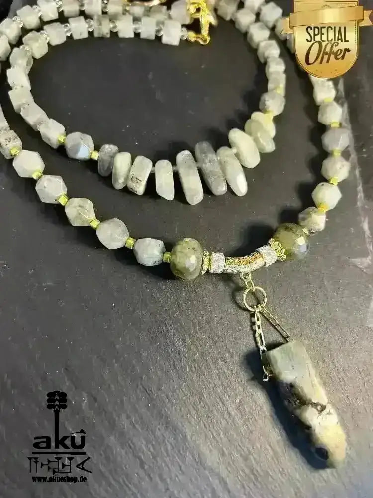 Labradorit Festoon Halskette, Feuer Edelstein Schmuck, doppelsträngiges Dritteauge Chakra für Meditationsenergie - AkueShop