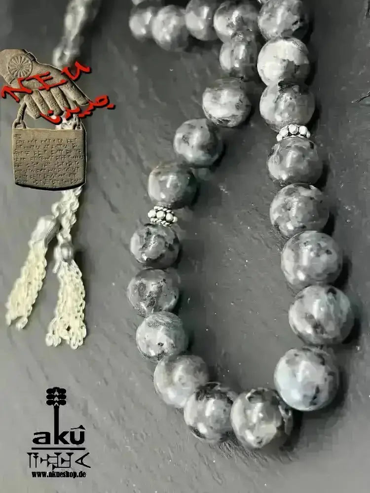 Labradorit Tesbih 33, natürlicher Edelstein, islamisches Misbaha, riesig, 12,5 mm - AkueShop