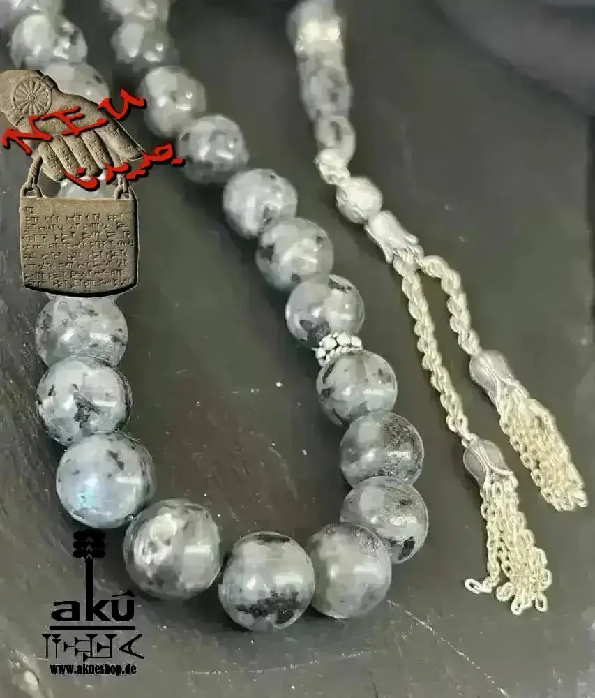 Labradorit Tesbih 33, natürlicher Edelstein, islamisches Misbaha, riesig, 12,5 mm - AkueShop