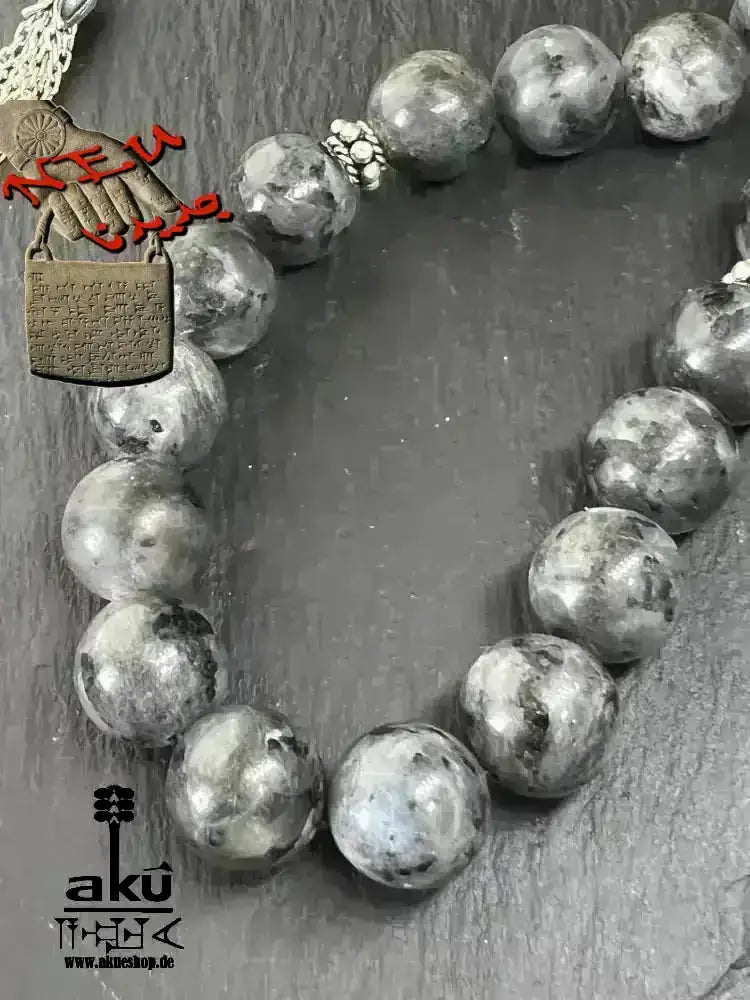 Labradorit Tesbih 33, natürlicher Edelstein, islamisches Misbaha, riesig, 12,5 mm - AkueShop