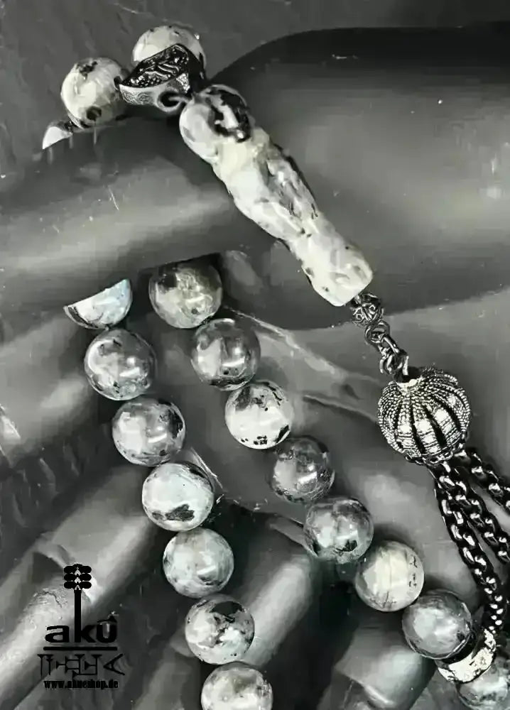 Labradorite Tesbih 33, natürliches Edelstein, islamische Zulfigar - Schwert Misbaha 10mm - AkueShop